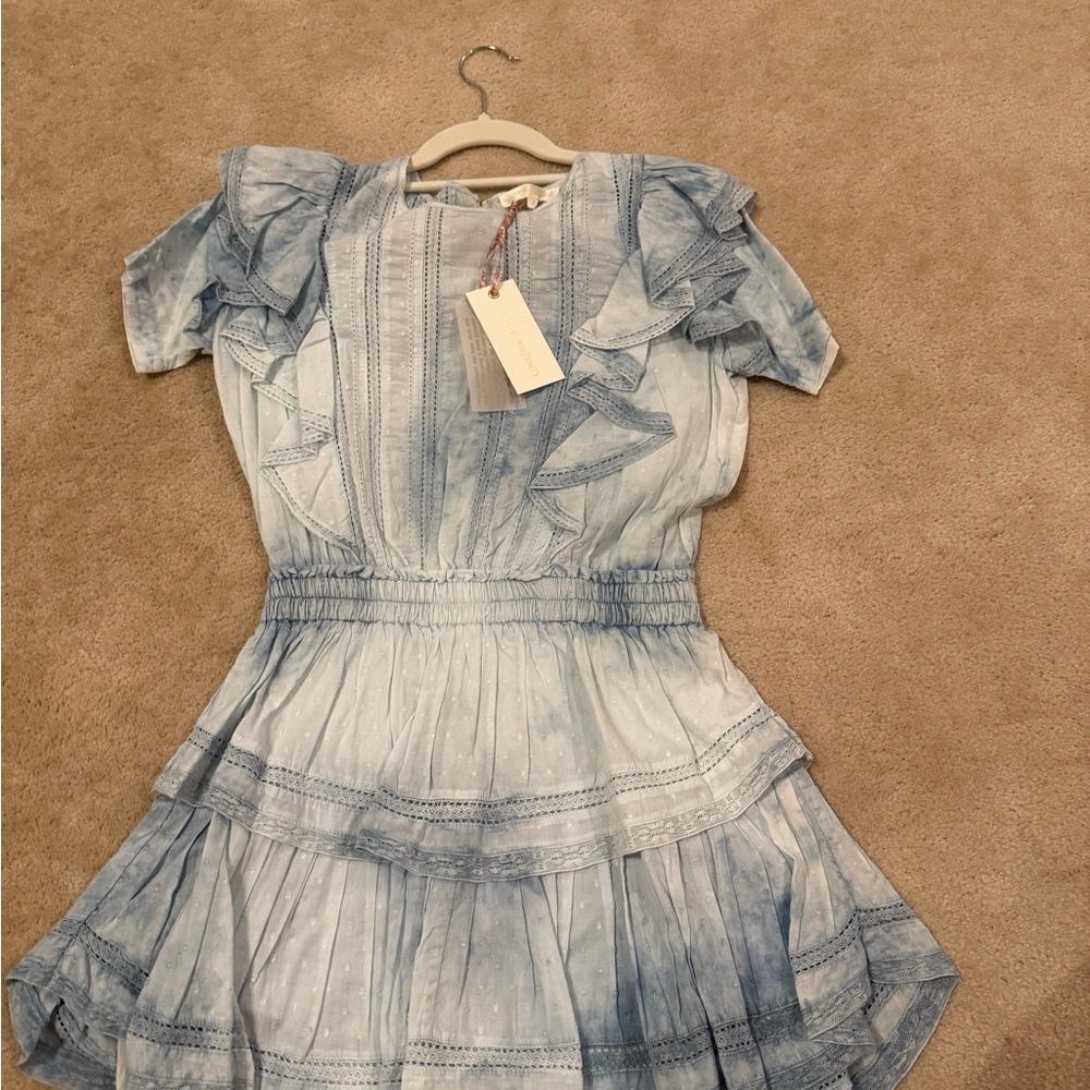 LoveShackFancy Blue Pleated Mini Sundress